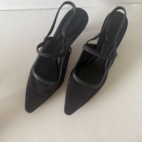 Vince Venice Leather & Mesh Slingback Kitten Heels – Black – Size 6 - Picture 2 of 5